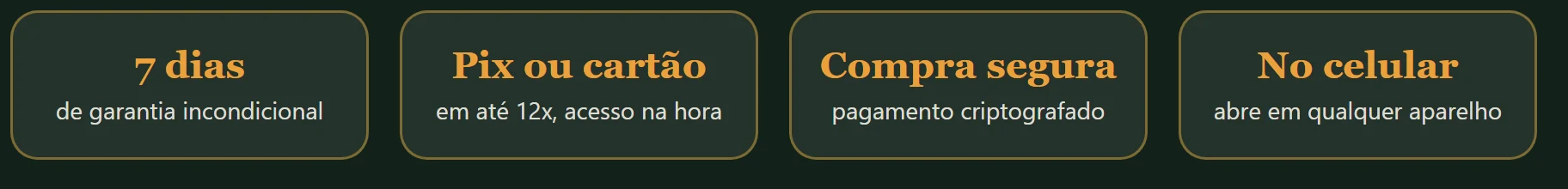 7 dias de garantia, Pix ou cartão, compra segura, abre no celular